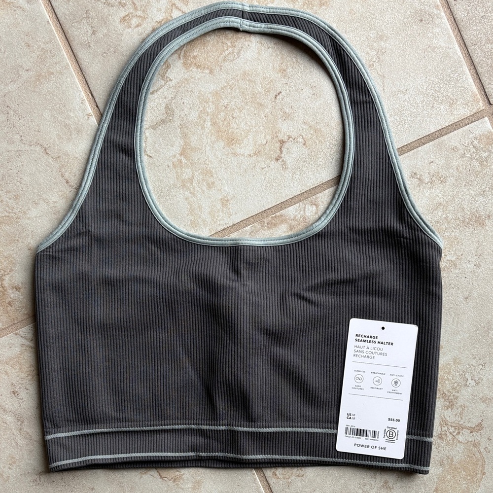 Athleta Charcoal Ribbed Sports Bra with Light Trim